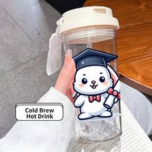 1個/5個 500ml 畢業卡通學士帽印花旅行杯 - 透明咖啡杯，防漏便攜式水瓶附吸管與提繩，適合旅行、健身、辦公室與學校 - 可愛畢業生、學生畢業季禮物返校季冰咖啡杯 - 多色-學士帽眼睛 - 查看 4