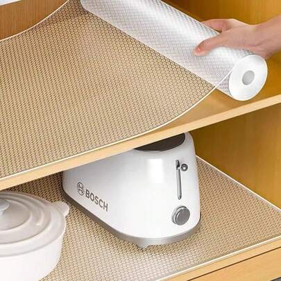 Un rollo de alfombrillas para estantes, adecuadas para armarios, cajones y refrigeradores. Fácil de limpiar, resistente al agua, al aceite, a la humedad y al polvo. Se puede usar como alfombrilla para encimeras de cocina, organizador de muebles, gabinetes y cajones, decoración del hogar, organizador de fiestas y Navidad, suministros para fiestas, organización de la cocina para reuniones y alfombrilla de picnic.