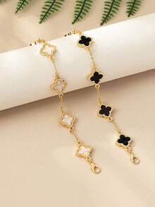1 pieza Pulsera elegante de uso diario, minimalista con flor afortunada en blanco y negro, versátil para ir al trabajo, primavera/verano, regalo para el Día de la Madre - flores - Ver 3