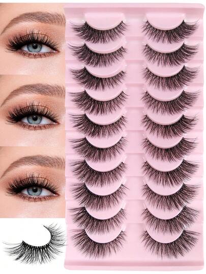 Hinarin 10 pares de pestañas postizas de estilo de ojos de gato con rizo C, naturales y falsas, con banda invisible, pestañas postizas de visón con efecto voluminoso y natural, cortas y desmaquillables que parecen extensiones