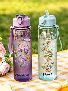 Bình nước mùa hè 750ml họa tiết hoa, có ống hút, có thể tùy chỉnh tên, thích hợp giữ ấm nước, dùng cho học sinh, thể thao, gia đình và ngoài trời. - Trong sáng - Xem 3
