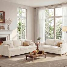 Apicizon Conjuntos de Sofá de Dos Plazas y Tres Plazas, Sofá de 89" para Muebles de Sala de Estar, Sofá Cama Moderno de 2 Piezas con Asiento Profundo, Sofá Nube para Salón de Apartamento, Terciopelo Negro - Pana blanca - Ver 2