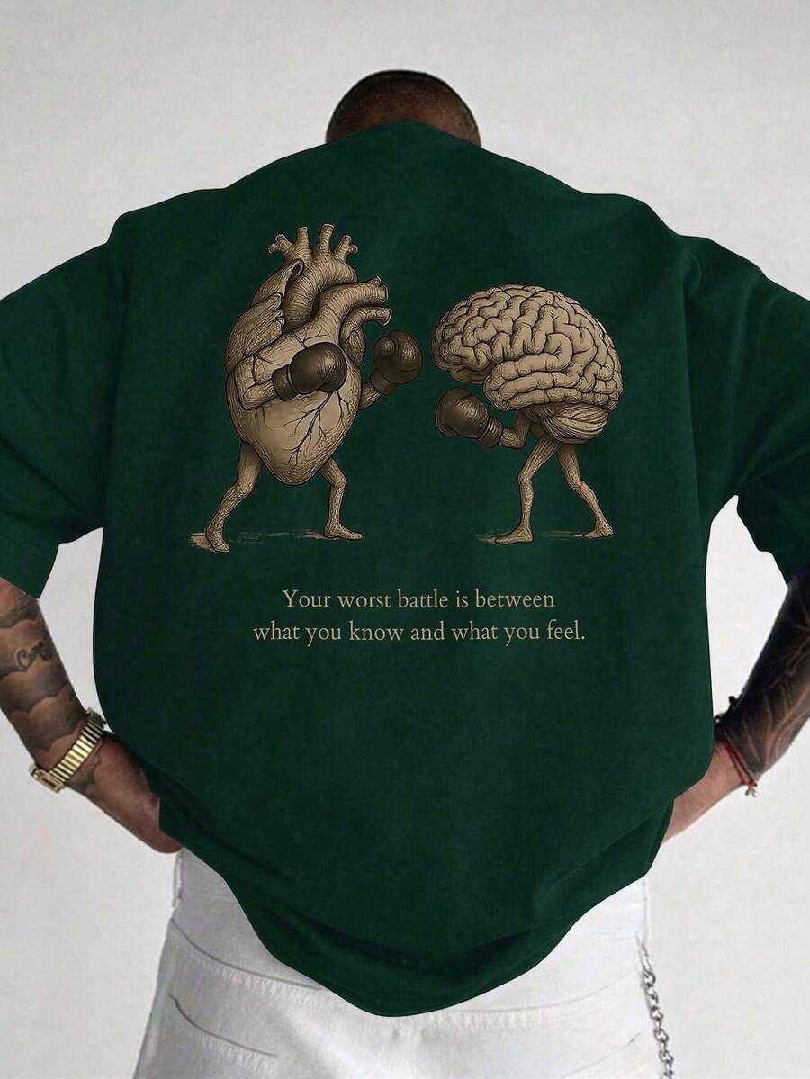 1pc Men's Fashionable Printed Loose Fit Short Sleeve T-Shirt | Exquisite Design | Summer Essential | Easy To Match, Showcase Your Style - Dark Green - View 1