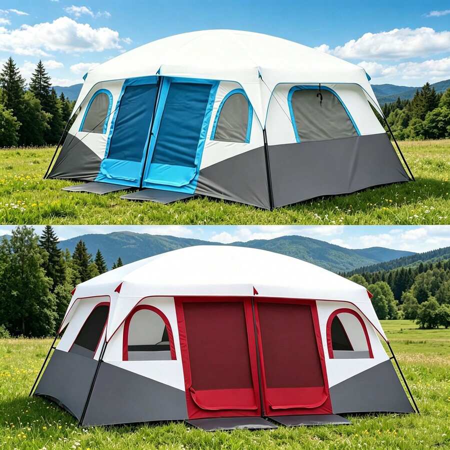 8/12 Person Camping Tent Quick-Setup, Spacious Two-Room Camping Tent, Waterproof And Windproof, With Breathable Mesh Windows, Perfect For Hiking, The Beach, And The Backyard.