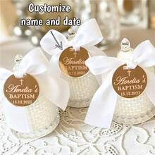 10/20pcs Silver/Gold Mirror Acrylic Round Cross Baptism Favor Tags With Ribbons, Seat Cards, Baptism Souvenirs, Personalized Wedding Guest Name Tags - Multicolor 2 - View 2