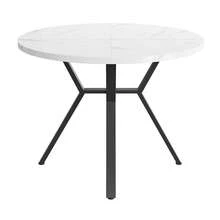 Modern And Sleek 5-Piece Dining Table And Chair Set, Consisting Of A Round Marble Table, Black Metal Table Legs And 4 Ergonomic Black Suede Chairs. - Black + White - View 6