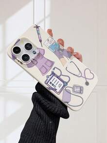 Medical Theme 2D Graphic Print, Popular Classic Brand New Elegant Style, Retro Luxury Texture, White Faux Leather Soft Case, Dust-Proof And Waterproof, Suitable For IPhone17/16/15/14/13/12/11/Pro/ProMax/X/XR/XS/XSMAX/7/8/PLUS/Air/Se2/3, Great Gift For Friends, Family, Couples, Birthdays, Holidays - White - View 1