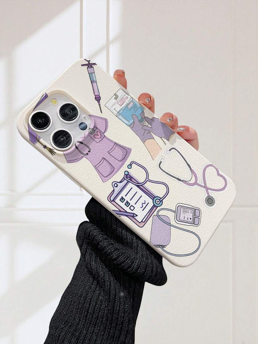 Medical Theme 2D Graphic Print, Popular Classic Brand New Elegant Style, Retro Luxury Texture, White Faux Leather Soft Case, Dust-Proof And Waterproof, Suitable For IPhone17/16/15/14/13/12/11/Pro/ProMax/X/XR/XS/XSMAX/7/8/PLUS/Air/Se2/3, Great Gift For Friends, Family, Couples, Birthdays, Holidays - White - View 1