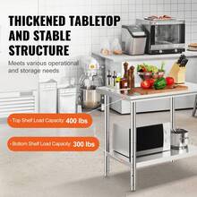 VEVOR Stainless Steel Prep Table, 35 X 24 X 31 Inch, 700 Lbs Load Capacity, Heavy Duty Metal Worktable With 3 Adjustable Height Levels, Commercial Workstation For Kitchen Garage Restaurant Backyard - 35 X 24 X 31 Inch, 700 Lbs - View 3