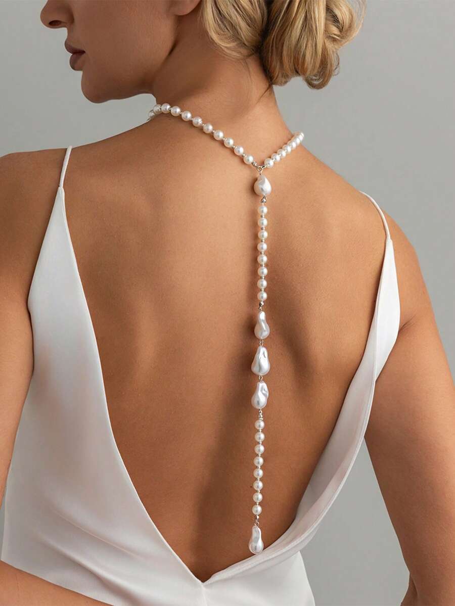 Sexy Faux Pearl Fringed Banquet Pendant Necklace In One Piece - Fashionable Baroque Necklace