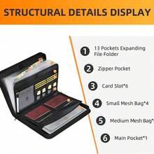 Bolsa impermeable y resistente al fuego para documentos, bolsa de archivo plegable y expandible con gran capacidad. Organizador de archivos práctico para el trabajo diario, uso de oficina y viajes de negocios para mantener sus documentos bien ordenados y protegidos. - Multicolor - Ver 6
