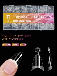 600 chiếc/hộp Móng giả nửa phủ nửa mờ cỡ M hình hạnh nhân, móng nối dài siêu ngắn hình hạnh nhân, đầu móng gel mềm cho móng nhỏ - Trong sáng - Xem 1