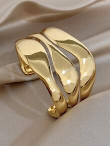 Brazalete ancho geométrico para mujer, brazalete grueso dorado de acero inoxidable para fiesta, vacaciones, festival, Día de la Madre, San Valentín, regalo de joyería - Multicolor - Ver 8