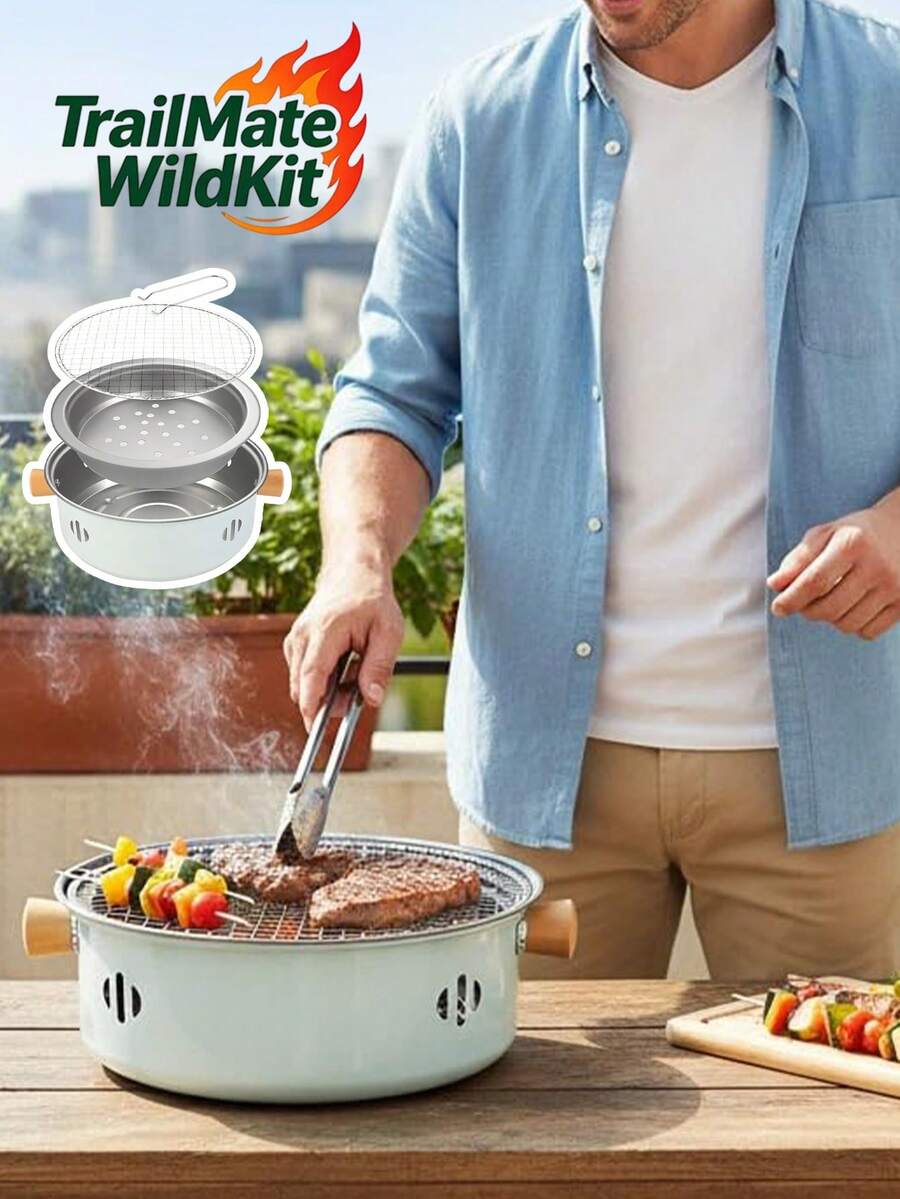 便携式户外木炭烧烤炉，多功能桌面炉灶（适用于烧烤、茶道和户外露营） - 彩色 - 查看 1