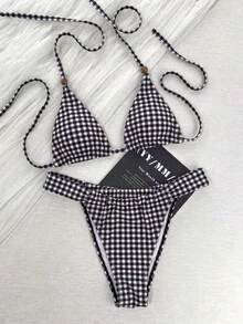 Bộ bikini hai mảnh buộc dây màu trơn kiểu retro ngọt ngào dành cho nữ, đồ bơi gợi cảm ôm sát, thanh lịch, thích hợp cho kỳ nghỉ hè, tiệc tùng, đi biển. - Nhiều màu - Xem 4