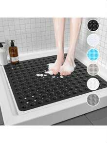 1pc Minimalist Solid Color PVC Anti-Slip Bath Mat, Square Suction Cup Bathroom Shower Floor Mat - Multicolor - View 2