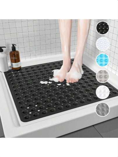 1 tấm thảm chống trượt nhà tắm PVC màu trơn tối giản, hình vuông, có giác hút, dùng cho phòng tắm và vòi sen.