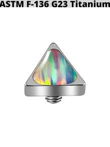 1 chiếc khuyên xỏ da bằng titan 14G gồm đầu và đế, ren trong, hình giọt nước/vuông/tam giác, đính đá opal lấp lánh, dùng cho thợ lặn. - Màu titan nguyên bản - Xem 26