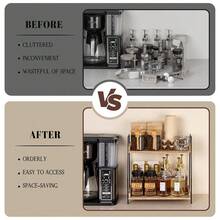 2-Tier Wooden Coffee Station Organiser For Countertop, Coffee Bar Accessories Storage Shelf, Rustic Kitchen Organisation Solution, Multipurpose Wooden Countertop Rack, Ideal For Home, Kitchen And Office Coffee Station Decor & Storage - Wood Color - View 12