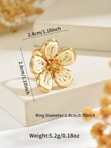 1pc Pastoral Fresh Style Raffia Flower Open Ring, White Versatile Jewelry For Women's Travel And Commute - White - View 2