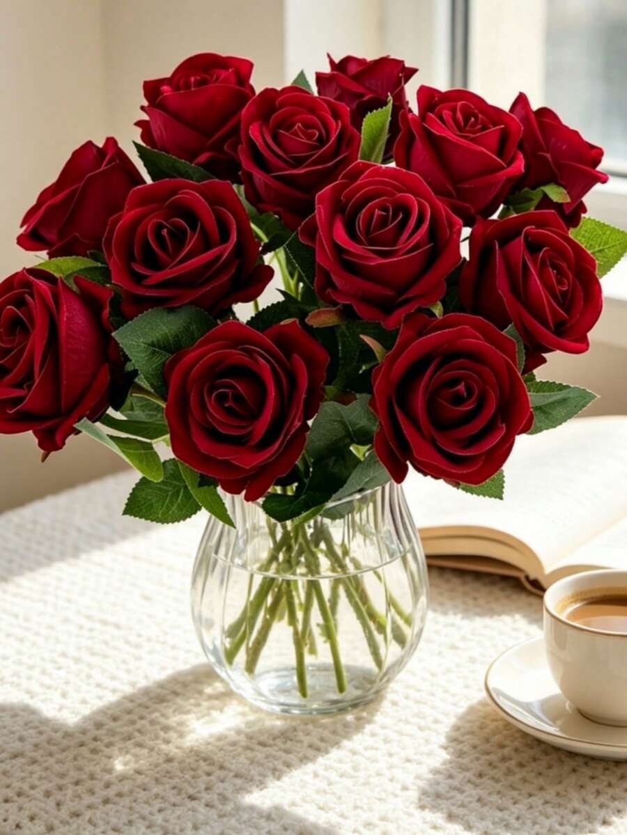 1 pièce/5 pièces/10 pièces Fleurs de roses rouges en velours artificielles de 50 cm, fleurs artificielles pour décoration intérieure et extérieure, décoration d'Halloween, mariage, fête, décoration de la maison, remplissage de vase, cadeau d'anniversaire, faveur de mariage, centre de table de mariage, décoration de table, floral, rose, bouquet, fleur artificielle, fleur synthétique, décoration de mariage, décoration intérieure, décoration de chambre, cadeau de remise des diplômes - Gros rouge - Voir 1