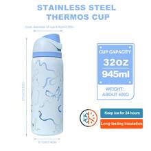 0wIaaBlue And White Stainless Steel Cup,With ACapacity Of 32Oz (945Ml), Can Retain Heat For Up To 24H. It Can Keep Both Hot And Cold Beverages Warm, Suitable For Brewing Coffee. The Design Is Exquisite And It Is Suitable For Use In Various Occasions. - 藍白色 - 查看 4