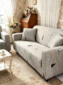 1pc Raindrop Print Modern Minimalist Style Stretch Full Coverage Sofa Cover, Polyester Fabric, Machine Washable, All Season Use, Pillow Cover Not Included - Light Grey - View 12