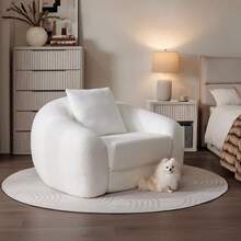 Sofá Cama Curvo Convertible SICOTAS de 49.9" para Sala de Estar, Futón Cloud sin Estructura, Sillón Cama Extraíble con Asiento Profundo, Sofá Individual de Espuma, Sin Necesidad de Montaje, para Dormitorio o Apartamento, Blanco - Marrón - Ver 5