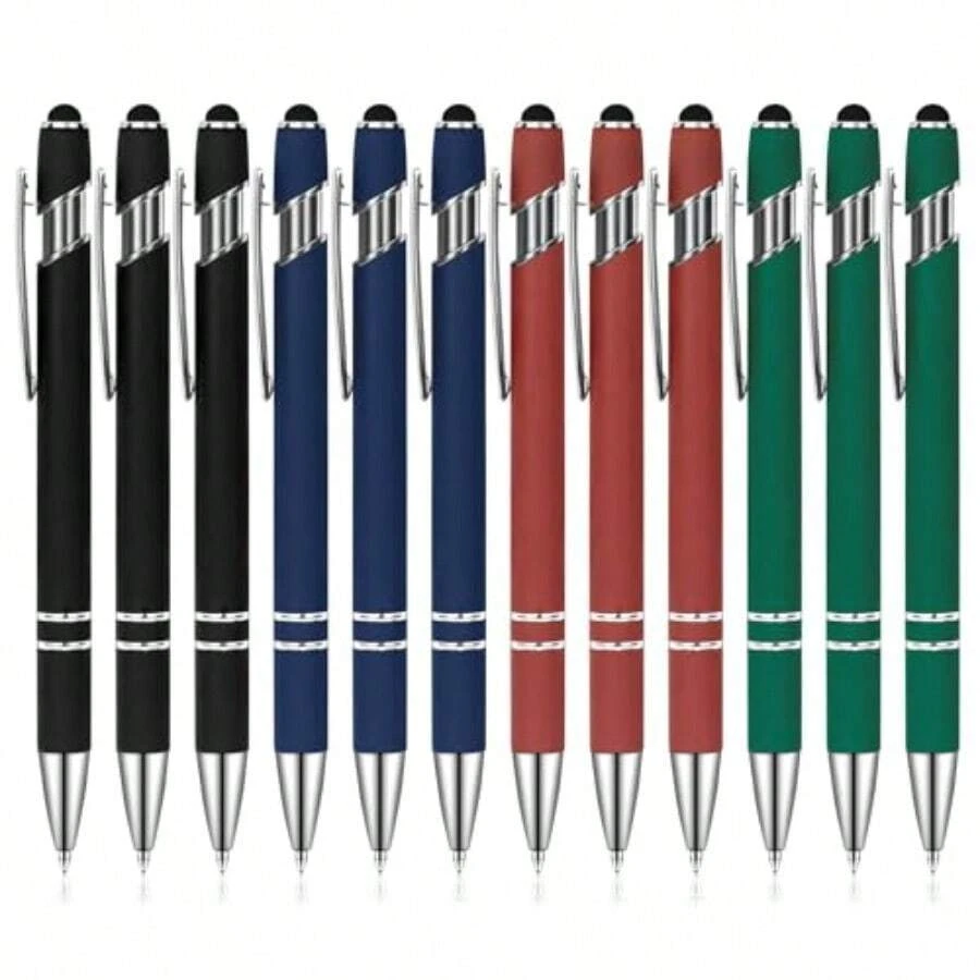 Ballpoint Pens With Stylus Tip Soft Touch Click Stylus Pen 2 In 1 Retractable Metal Stylus Pens Black Ink For Birthday Anniversaries Graduation Home And Office 4 Colors 12 Count - 多色1 - 查看 1