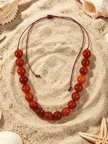 1pc Bohemian Style Acrylic Beaded Adjustable Rope Necklace With Geometric Cloud Pattern, Suitable For Summer Beach Vacation - Rope Beaded Necklace - View 15