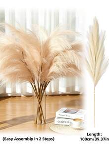 MEHELANY 1 pieza Hoja de plátano artificial blanca grande de 100 cm, tallo de bambú falso desmontable de 3 secciones, hierba de junco falsa esponjosa, adecuada para decoración de jarrones en el hogar, sala de estar, dormitorio, boda bohemia, estilo rústico, elaboración de ramos, fiesta de cumpleaños, ducha nupcial, Acción de Gracias, relleno de jarrones rústicos - blanquecino - Ver 2