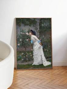 1PC Vintage Classical Oil Painting Victorian Lady Smelling Roses In Garden Romantic Portrait Canvas Art, French Elegant Style Wall Decor For Living Room Bedroom Entryway Cafe, Unframed - Abstract a - View 2