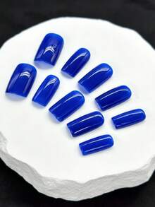 10pcs Square Handmade False Nails, Y2K Style In Nude & Blue Colors, Suitable For Parties And Music Festivals, Fit For Women And Girls, Includes Tools, Great Gift For Women Manicure, Perfect For Summer Nails - Royal Blue - View 4