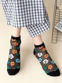 6 pares de calcetines tobilleros para mujer con estampado de flor de loto, calcetines cortos finos, transpirables y cómodos, con elástico, de patrón floral tropical de alta calidad para uso diario, primavera/verano - Multicolor - Ver 6