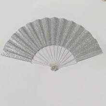 1 pieza Abanico plegable plateado-blanco brillante, ventilador eléctrico portátil esencial para la playa en verano, accesorio adecuado para carnaval, boda y viaje - Plateado - Ver 9