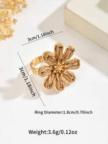1pc Bohemian Vacation Style Raffia Flower Open Ring, Women's Versatile Coffee Color Jewelry For Travel And Commute - Brown - View 2