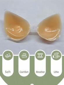 Invisible Self-Adhesive Thick Silicone Breast Petals With Waterdrop Shape Cups And Anti-Bump Nipples, Transparent Shoulder Straps, Breast Lift And Backless Push Up For Evening Dress, Wedding Dress And Swimming Wear - Apricot - View 9