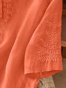 Plus Size Unspecified Embroidery Casual Loose Spring/Summer Women Tops - Orange - View 8
