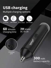 HIENA 2-In-1 Electric Shaver & Nose Hair Trimmer For Men, USB Rechargeable, Painless, Quiet, Portable, Includes Ear Hair Trimmer & Face Cleaning Tools, Bottom Shaver, Multiple Accessories Available - Black - View 6