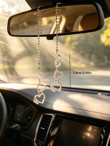 1 pieza Decoración colgante de espejo retrovisor de coche con corazón de diamante brillante, accesorio interior de coche - A - Ver 4