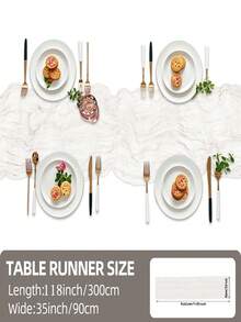 1pc White Cheesecloth Table Runner, 9.84ft (Approx. 3m) Farmhouse Sheer Table Cloth, 35 X 118 Inch (Approx. 90 X 300cm) Boho Chic Table Scarf, Suitable For Wedding Bride, Baby Shower, Birthday Party, Dining Table Decor - White - View 13