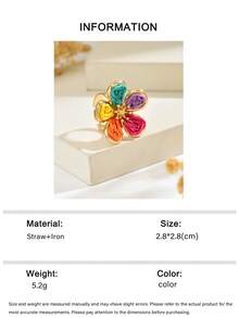1pc Pastoral Fresh Style Raffia Flower Open Ring, Women's Versatile Colorful Jewelry For Travel And Commute - Color - View 7