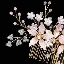 1pc Luxury Pink Pearl Crystal Rhinestone Embellished Hair Comb, Bridal Hair Accessory - Pink - View 7