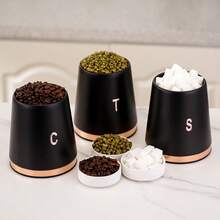 3 Piezas Juego de Tarros para Café, Té y Azúcar, Contenedores de Almacenamiento de Cocina Herméticos en Negro y Oro Rosa con Tapas, Frascos de Almacenamiento de Alimentos para Organización de la Despensa - Dorado - Ver 4