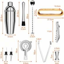 10-teiliges Cocktail-Shaker-Set Mit Bambus-Basis – Barlöffel, Sieb & Messbecher Für Professionelle Mixgetränke, Inklusive Martini-Shaker Für Zuhause - Übersicht 3
