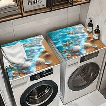 1pc Ocean Pattern Printed Washing Machine Dust Cover, Rubber Soft Bottom, Laundry Room Accessory, Washing Machine Top Protective Pad, Quick Absorbent And Dry, Refrigerator Dust Cover Pad, Coffee Maker Countertop Absorbent Mat, Diatomite Draining Mat, Modern Laundry Room And Kitchen Appliance Washing Machine And Dryer Dust Cover, Home Decor, Kitchen And Dining Room Decor - Multicolor - View 7