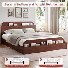 Marco de cama de plataforma de madera resistente con cabecera de almacenamiento y pie elevado, fuerte soporte de la pizarra, no se requiere mueble de caja, muebles de dormitorio - Nogal rojo - Ver 5