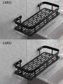 Medio juego de estantería de baño negra, de gran capacidad y montada en la pared, sin necesidad de perforar, estante para champú y toallas montado en la pared, soporte rectangular montado en la pared, organizador de baño y ducha adhesivo, adecuado para baño y cocina - Estante rectangular - Ver 12
