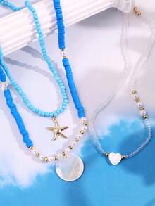 Bộ 3 chiếc mặt dây chuyền hình sao biển bằng gốm sứ màu xanh nhạt, thiết kế tinh tế, thời trang, đa năng và thanh lịch, thích hợp làm quà tặng cho nữ giới hàng ngày, dịp lễ, tiệc tùng. - Nhiều màu - Xem 6