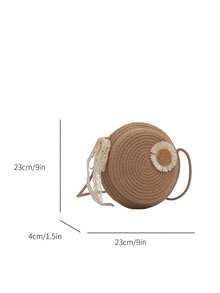 Sac à bandoulière diagonal à la mode, pochette de téléphone style chapeau mignon, petit sac rond créatif tricoté avec motif floral chic de campagne adorable pour les filles - Kaki - Voir 4